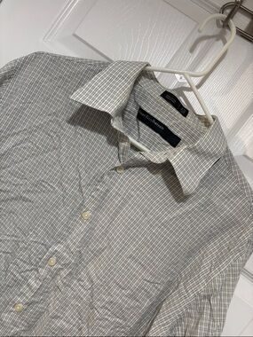 PERRY ELLIS PORTFOLIO pale yellow/navy/white long-sleeve button-down size 16.5